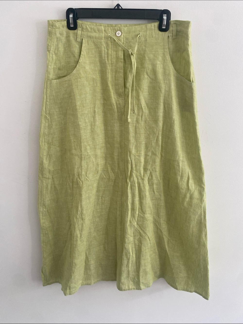 Vivid Linen A-Line Skirt w Pockets Lime Green M